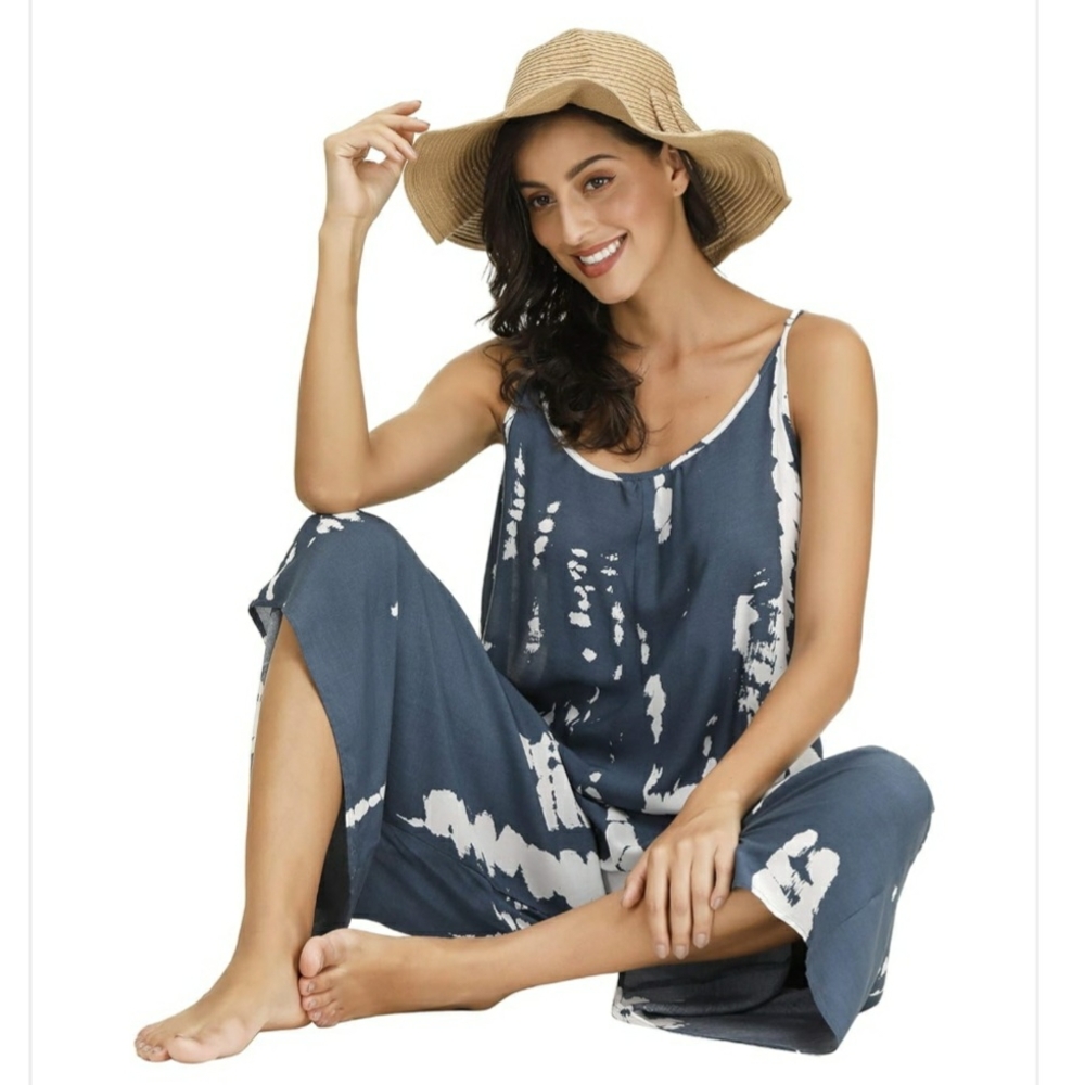 Blue and White Tie-Dye Jumpsuit-- NEVER WORN